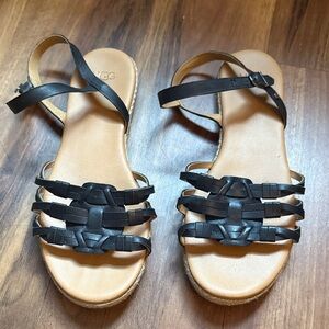 UGG Women's Black and Tan Strappy Sandals
